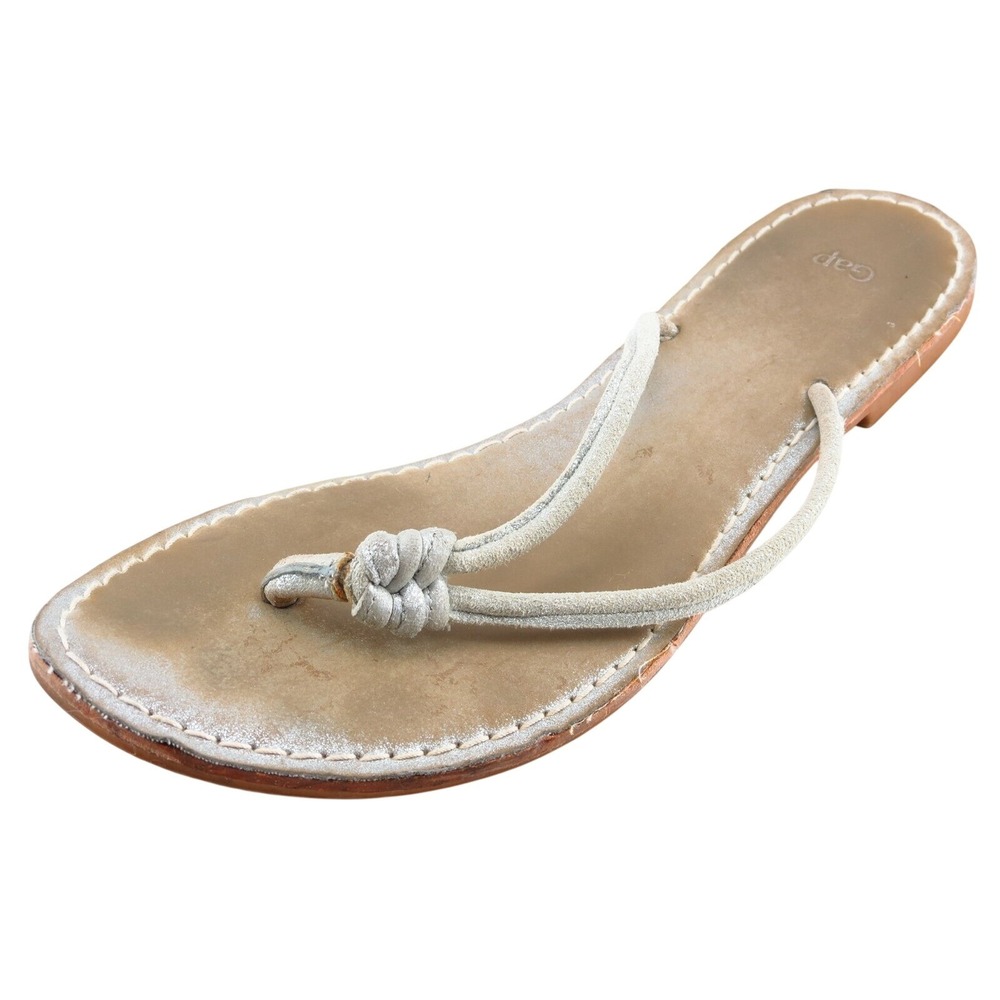Gap Flip Flops Silver Leather Women Shoes Size 10 Medium‎